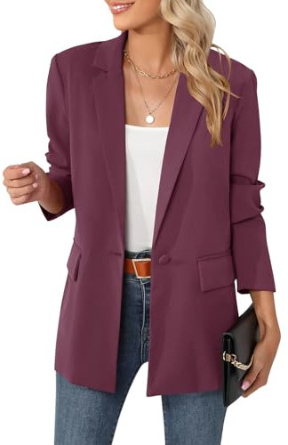 LUYAA Giacca blazer oversize da donna, casual, lavoro, ufficio, giacca con fodera e spalline, Rosso e viola., Medium