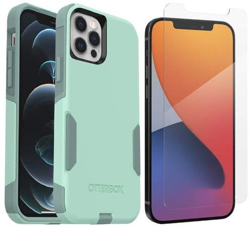 OtterBox Commuter Series Case for iPhone 12 & iPhone 12 Pro (Only) - with Zagg Glass Elite+ Clear Screen Protector - Non-Retail Packaging - Ocean Way (Aqua Sail/Aquifer)