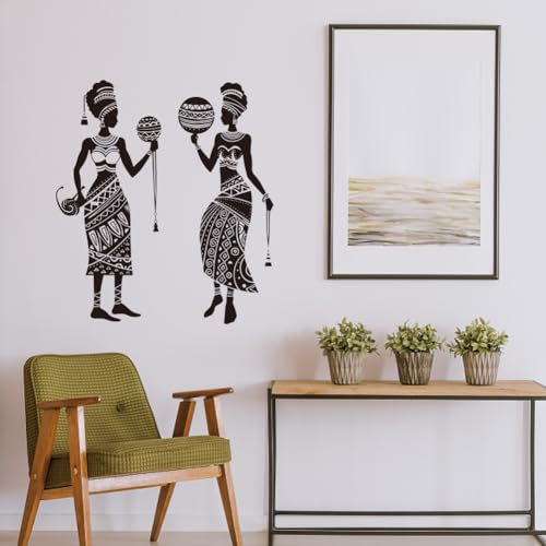 PLIGREAT Afrikanische Stammesfrau Wandtattoo Nationale Kunst Wandaufkleber für Schlafzimmer Wohnzimmer Büro Heimdekoration Große Größe Peel and Stick Wandaufkleber Modernes Design Wandbild