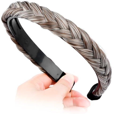 Gledola 1.5cm geflochtenes Stirnband mit Zähnen Zöpfe Haarband mit Zähnen Synthetisches Haar Band geflochtenes Haarband (Weiß Grau Braun)