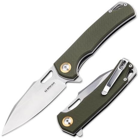 Magnum® Skeksis - Profi Einhand Taschenmesser groß mit Harpoon Klinge 8,3 cm - Outdoor Klappmesser mit G10 Griff grün - Linerlock Messer mit Daumenffnung - Flipper Messer mit Clip in Geschenk-Box