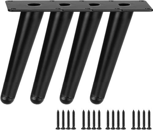 TempFoo Metal Furniture Legs 4 Inch, Oblique Conical Matte Black Furniture Feet for Sofa Cabinet Coffee Table Chair Desk Cupboard Couch Bed Home DIY Projects Modern Minimalist Style