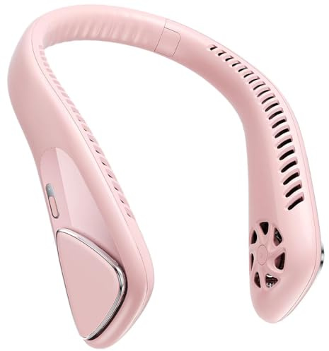 Jialexin Bladeless Personal Neck Fan, 6000mAh USB Rechargeable, Portable Hands-Free, Leafless Headphone Design, Three-Speed Settings for Sports, Outdoor, Women & Men - Pink