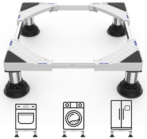 DEWEL Waschmaschinen Untergestell Bärenlast 250kg,Waschmaschinen Sockel Untergestell für Waschmaschine Trockner Kühlschrank,Verstellbare Breite 45-65cm,Höhe 15-18cm,Weiß