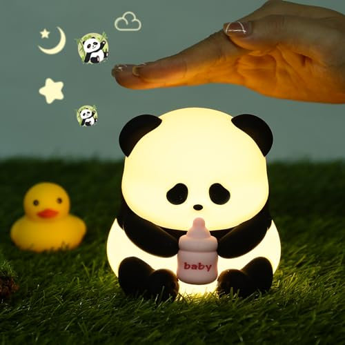 LOVERUIS Panda Night Light for Children, Cute Panda Night Lamp Baby, Gifts for Girls, Toddlers, Rechargeable 7 Colours Warm LED Night Lamp, Animal Light, Bedroom Gifts for Baby