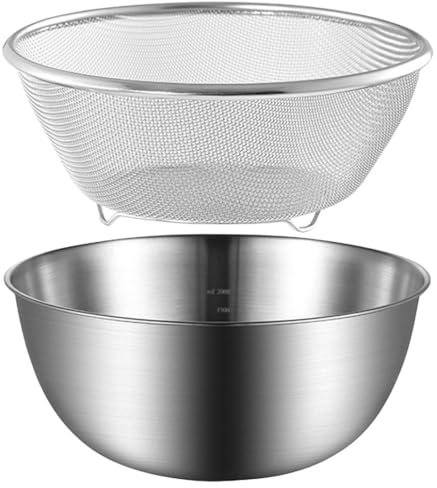 Cabilock 1 Satz Gemüsebecken aus Edelstahl wasbecken spuelbecken große Siebe feinmaschig Obstschalensieb Reissieb Sieb mit Schüssel Korb und Becken Headset zweiteiliger Anzug 2-teiliges Set