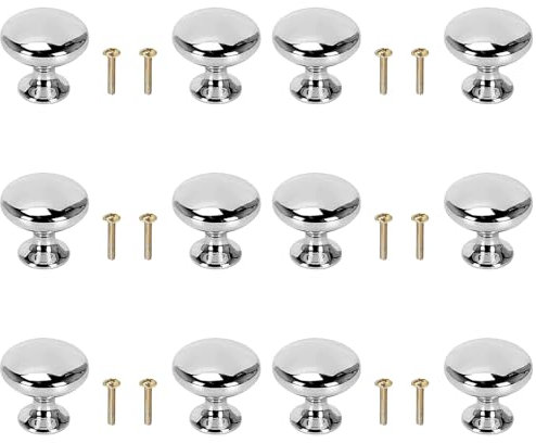 PRVCFZ 12 Pcs Chrome Door Knobs for Interior Doors, Cabinet and Drawer, Round Mushroom Pull Handle for Cabinet, Polished Chrome Hardware