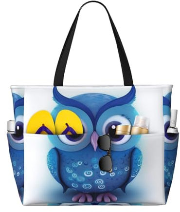 Djhvjs Wolken und Palmen Strände bedruckt Große Kapazität Strand Reisetasche Damen Strandtasche Multifunktionale Handtasche, Blaue Eule (1), Einheitsgröße