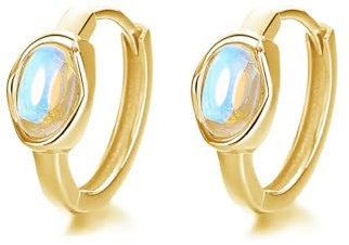 IMINI Kleine Mondstein Creolen Ohrringe für Damen Mädchen 925 Sterling Silber CZ Kristall Runde Huggie Ohrringe Aufklappbare Creolen Knorpelohrringe Hypoallergener Ohrschmuck (Gold)