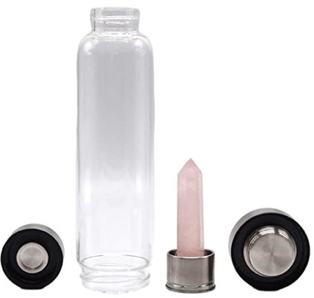 Yaoliucp Crystal Water Bottle Natural Quartz Stone Healing Glass Leak Proof Drink Cup Pink 25cm, crystal water bottle