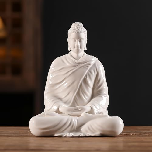 Houlu Buddha-Statue aus Keramik, 15,2 cm, weiß, Heimdekoration, kleine meditierende Buddha-Statue für den Innenbereich