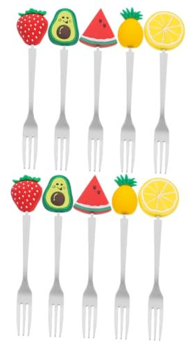 PRETYZOOM 10piezas Tenedores De Frutas Inoxidable Con Diseño De Dibujos Animados Utensilios Reutilizables Para Aperitivos y Postres Perfectos