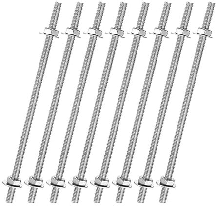 QUARKZMAN 8pz 8/32 M4 Barre Filettate 16pz Dadi Esagonali e Rondelle 4 201 Acciaio Inossidabile Filetti Completi Destri per Ganci, U-Bulloni, Barre per Sostegno Giardino, Argento