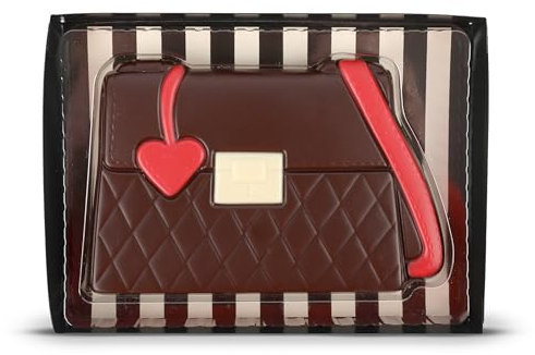 Weibler Handtasche aus Schokolade 70g – Zartbitterschokolade mit weißer und roter Schokolade – Weihnachtliche Geschenkpackung – Originelle Schoko-Handtasche – Perfekte Geschenkidee für Frauen