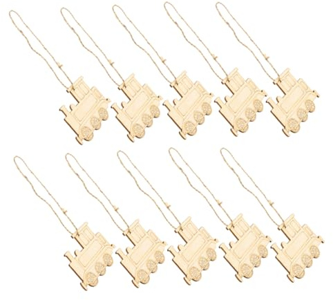 Holzzug Holz Eisenbahnornamente 10 Stück Khaki, Selbstgemacht Holz | Unfertige Holzkunstwerke mit Glatter Fläche, Eisenbahn Zubehör für Schlafzimmer und Party
