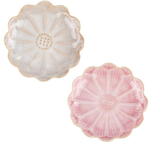 NICENEEDED 2 Plato de Cerámica para Joyas con Forma de Flor, Bandeja Decorativa para Baratijas con Forma de Plato Estético, Plato Y Cuenco para Joyas de Compromiso de Boda