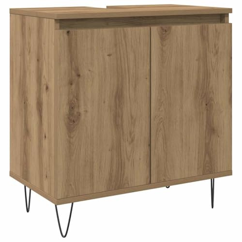 vidaXL Badschrank, Waschbeckenunterschrank mit Stauraum, Badezimmer Unterschrank Eisenfüße, Waschtischunterschrank, Artisan-Eiche Holzwerkstoff