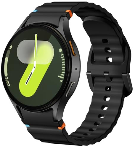Dirrelo Kompatibel mit Samsung Galaxy Watch 7 6 5 4 FE Armband 40mm 44mm, Keine Lücke Weich Silikon Sport Ersatz Band for Galaxy Watch 5 Pro Armband/6 4 Classic,Dunkelschwarz
