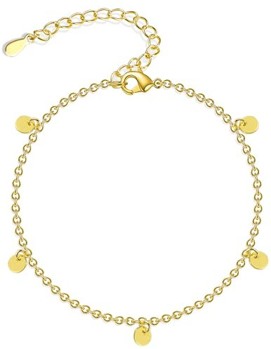 ASH'S CHOICE Gold Armbänder für Damen Frauen, 14K Vergoldet Charm Armband mit Coin Scheibe Anhänger Freundschaftsarmbänder Verstellbare Armband Boho Ketten Gold Mutter Frau Freundin Schmuck Geschenk