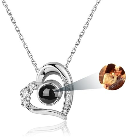 JONZIN Personalisierte Geschenke,Personalisierte Kette mit Bild im Stein,Halskette mit Foto Projektion Anhänger für Mama Damen Freundin Frauen Weihnachten Geburtstagsgeschenk (Herzform)