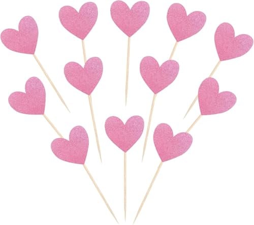 40 Stück Liebe Herz Tortendeko Glitzer Love Heart Cupcake Toppers Frohen Valentinstag Kuchen Deko für Valentinstag Thema Hochzeit Verlobung Braut Dusche Geburtstag Party Kuchen Dekorationen Rosa
