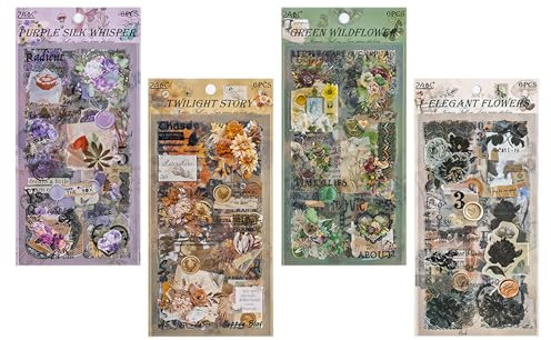 24 Blätter Garten Landschaft Scrapbooking Sticker Set PET Vintage Flowers Aufkleber Scrapbooking Dekorative Scrapbook Zubehör Aesthetic Sticker Scrapbook Selbstklebend für DIY Album Notizbuc Fotoalbum