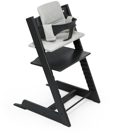 Stokke Tripp Trapp Hochstuhl (Black) mit OCS-Kissen (Nordic Grey) - Enthält Tripp Trapp Stuhl, Baby Set2 für Kinder von 6-36 Monaten & ein Kissen - Verstellbar, ergonomisch & leicht zu reinigen