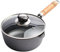 Cocotte peu profonde avec couvercle, casserole en fonte, casserole en fonte antiadhésive avec couvercle et poignée en bois froid, petite marmite de cuisine for ramen(18cm)