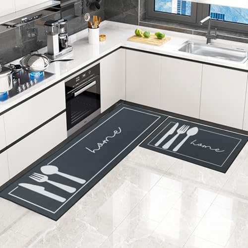 LHHMZ Alfombra de Cocina de 2 Piezas Antideslizante Lavable, Alfombrilla de Cocina, Juegos de tapetes de Cocina para Cocina, Pasillo, Comedor y Entrada, 43x75cm + 43x150cm