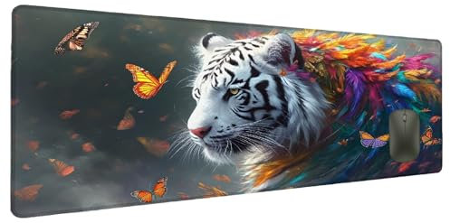 Tapis de Souris Couleur Tapis de Souris XXL Tigre 800x400mm, Mouse Pad Bureau Protection Étanche Antidérapant Caoutchouc, Grand Mouse Pad Gaming Accessoire Bureau Améliore la Précision la Vitesse I-7