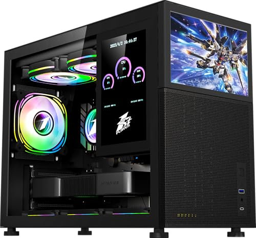 1st Player MIKU Mi6-EV Micro ATX PC Gaming Case with 8 1280 x 800 LCD Removable Screen, 4 x 120mm ARGB Fans, Tempered Glass Side Window, Mesh Front,Top and Side For Superior Heat Dissipation - Black