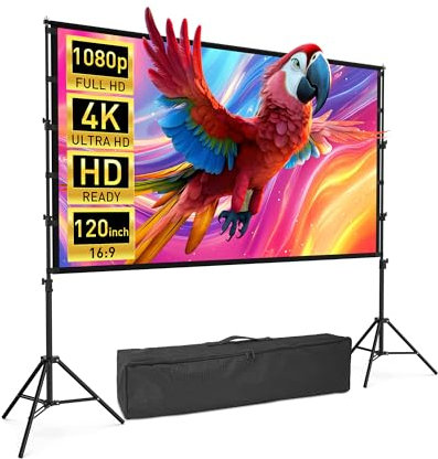 Kescron - Proiettore di tela con treppiede, 120 pollici, portatile, per interni ed esterni, retro 16:9 HD, pieghevole, con borsa per il trasporto per casa, cortile, teatro notti
