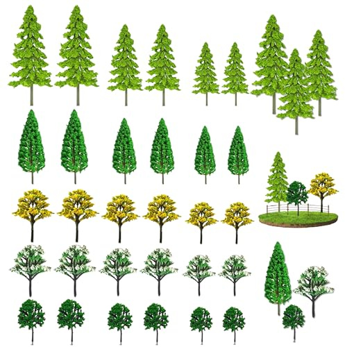 Piacolnic 30 Pcs Mini Model Trees, 5 Styles Mini Plastic Tree, Miniature Tree Architecture Trees Scale Tree Small Plant Ornament for Diorama Building Model Trees Cake Decorations Train Garden