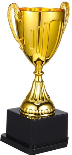 SAFIGLE Mini Goldener Pokal mit schwarzem Sockel, 19 cm, Kunststoff-Auszeichnung für Partygoodies, Klassenzimmer, Sport und Familienwettbewerbe