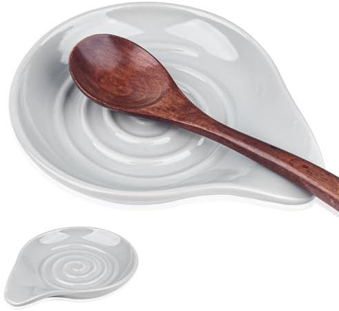 Spoon Rest for Stove Top,5 Inch Spoon Holder – Heat Resistant (Grey) | Handcrafted Glazed Stoneware Spoon Holder – Heat Resistant, Modern Farmhouse Kitchen Decor Accessories Dishwasher Safe