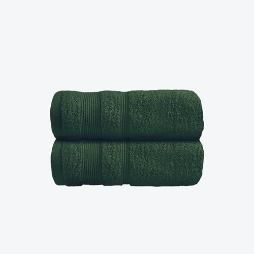 Allure Zero Twist Hand Towel Set for Bathroom, Pack of 2, 50 x 85cm, 100% Egyptian Cotton (Dark Green)
