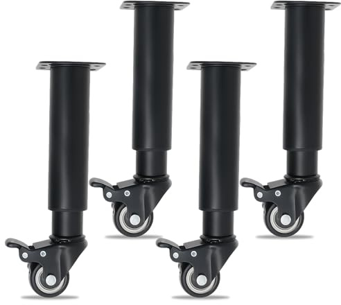 Lot de 4 pieds de meubles réglables en hauteur, avec roulettes, pivotants à 360° et avec frein, en métal robuste, réglables en hauteur pour armoire, lit, canapé, table basse et autres meubles (24,5-36