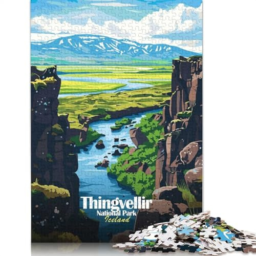 1000-teiliges Thingvellir-Nationalpark-Island-Illustrations-Puzzle für Erwachsene und Papierpuzzle für Puzzleliebhaber, 38 x 26 cm/1000 Teile