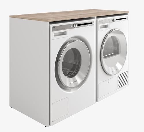 PLATAN ROOM Waschmaschinenschrank 130 cm breit Überbauschrank Waschmaschine oder Wäschetrockner Schrank für Bad (65 cm tief, Weiß/Sonoma Eiche)