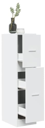 Ziaphsol Apothekerschrank Weiß 30x41x118 cm, Holzwerkstoff, schmaler Küchenschrank mit 3 Schubladen, vielseitiger Vorratsschrank für Küche, Büro, Wohnzimmer, langlebiger Beistellschrank