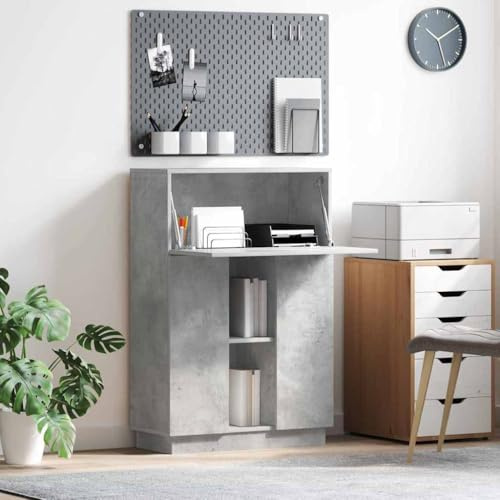 XHNIFBN Schreibtisch Beton Grau 71,5 x 31,5 x 106,5 cm Bürotisch mit 3 Türen & Regal aus Holzwerkstoff Modernes platzsparendes Design für Home Office & Jugendzimmer