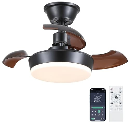 Kviflon Ventilador de Techo con Luz y Mando a Distancia 60cm, Motor DC Reversible y Silencioso, Ventilador sin Aspas con LED Regulable, para Dormitorio o Cocina, Negro