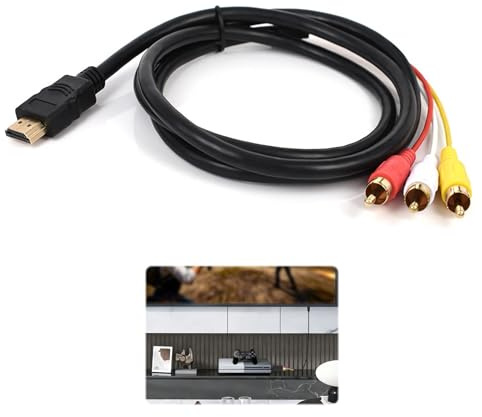 Heyung Red Yellow White Cable to HD-MI,1.5m HD-MI to RCA Cable Video Cable,3 Rca Cable,Audio Video AV Converter for 1080P HDTV DVD LCD Projectors Transmitter,Only Supports H D to Rca