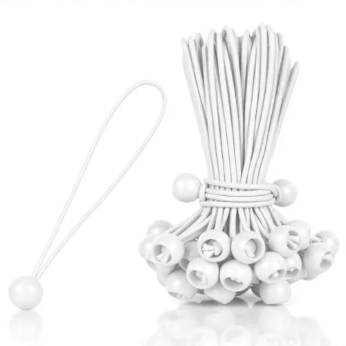 HASLED 20 Pièces Tendeur Élastique à Boule Blanc 30cm, Tendeur Boule | Sandow pour Bâche avec Boules de Fixation, Tendeur Elastique Avec Boule, Blanc, pour Tente, Bannière, Store, Bâche de Piscine