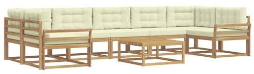 vidaXL Outdoor-Sofagarnitur mit Kissen 6 pcs Weiß und Creme, Outdoor-Sofa-Set, modernes modulares Design, Akazienholz-Gartenmöbel, Flexible Patio-Lounge