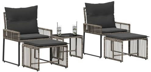 vidaXL Gartenmöbel Set 11 pcs Grau und Dunkelgrau Poly-Rattan, Gartenmöbelset, rustikales Design, wetterfest, schicke Rattan-Sitzgruppe für Terrasse, Komfort und Entspannung