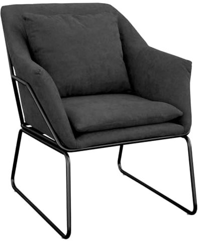 SVITA Josie Loungesessel gepolstert Indoor Polsterstuhl mit Armlehne Metallgestell Stoffbezug Einzelsofa modern Anthrazit