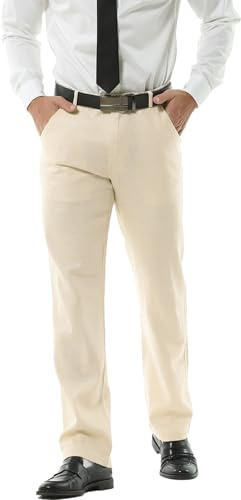 Hoerev Mens Sommer Leinen, Casual Hosen, 42(31Wx31L), Beige