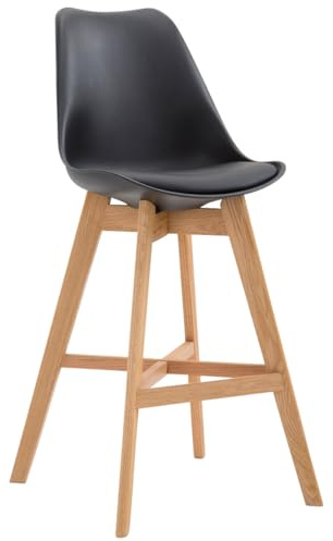 CLP Barhocker Cannes Mit Kunststoffsitzschale Und Kunstlederbezug I Thekenhocker Mit Eichenholzgestell Und Fußstütze, Farbe:schwarz, Gestell Farbe:Natur