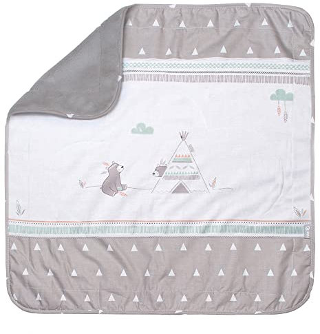 roba Babydecke Indibär - 80 x 80 cm - Decke zum Kuscheln, Krabbeln & Spielen mit Bären Motiv - Kinderdecke 2 seitig aus Baumwolle - Braun / Grau